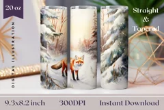 Watercolor Christmas Tumbler Wrap, Winter Fox Sublimation Product Image 1