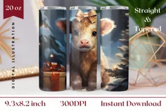 Christmas Tumbler Sublimation, Baby Highland Cow PNG Product Image 1