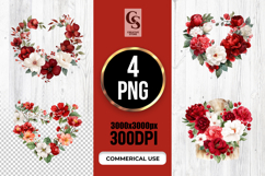 Watercolor Red Floral Heart Wreath Clipart Sublimation PNG Product Image 1