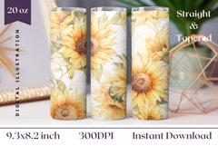 Watercolor Sunflowers Sublimation Design, Fall Tumbler Wrap Product Image 1