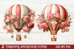 Christmas Hot Air Balloon Clipart, Christmas Hot Air Product Image 1