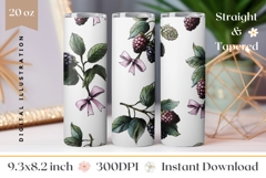 Blackberry Tumbler Wrap Design, Floral Tumbler, Berries PNG Product Image 1