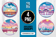 Winter Pastel Fence Landscape Clipart Sublimation PNG Product Image 1