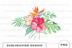 Watercolor Tropical Flowers Bouquet png Product Image 1
