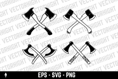 Lumberjack wood works. Crossed lumberjack axes on wooden stu Product Image 1