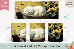 Cat Mug Design, Sunflowers Mug Wrap, Floral Mug Sublimation Product Image 1