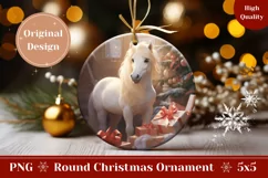 Christmas Round Ornament, Cute Christmas Horse Sublimation Product Image 1
