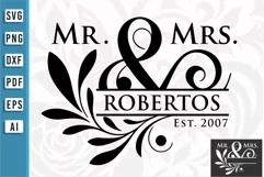 Mr and Mrs SVG, Floral wreath SVG, Family Monogram SVG Product Image 1