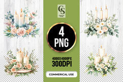 Cream Floral Candle Arrangement Clipart Sublimation PNG Product Image 1