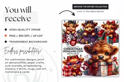 Christmas highland cow with gift Clipart, christmas clipart Product Image 2