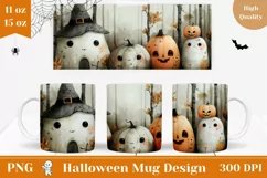 Cute Halloween Mug Wrap PNG, Cartoon Pumpkins Mug Print Product Image 1