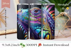 Colorful Iguana Tumbler Wrap, Tropical Tumbler Sublimation Product Image 1