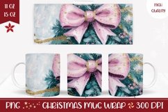 Watercolor Christmas Mug Wrap, Pink Christmas Ribbon Mug Product Image 1