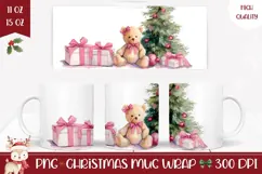 Cartoon Christmas Teddy Bear Mug, Pink Christmas Mug Design Product Image 1