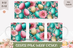Glitter Easter Eggs Mug Design, Floral Mug Template Product Image 1