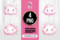 Kawaii Pink Cloud Clipart Sublimation PNG Product Image 1
