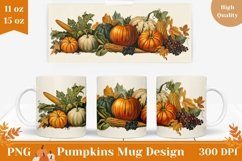 Vintage Fall Mug Wrap Design, Harvest Pumpkin Mug Template Product Image 1