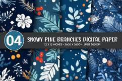 Snowy Pine Branches Digital Paper Product Image 1