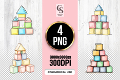 Pastel Building Blocks Clipart Sublimation PNG Product Image 1
