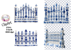 Blue Toile, Ephemera, PNG, Clipart, Junk Journal, flowers Product Image 1