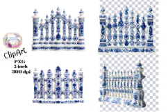Blue Toile, Ephemera, PNG, Clipart, Junk Journal, flowers Product Image 1