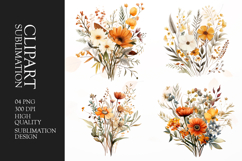 Spring flower bouquet watercolor clipart PNG Product Image 1