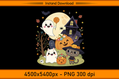 Cute Christmas Ghost Cat and Pumpkin House PNG Product Image 1