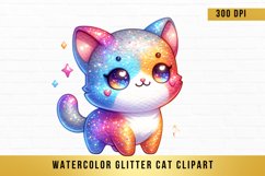 Watercolor Glitter Cat Clipart, Glitter Cute Cat Clipart Product Image 1
