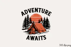ADVENTURE AWAITS PNG, Retro Camping Sublimation PNG Product Image 1