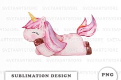 Watercolor cute unicorn sublimation png Product Image 1