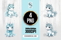 Cute Blue Baby Unicorn Clipart Sublimation PNG Product Image 1