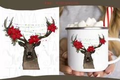 Christmas Deer | Png Sublimation | Red Flowers | Xmas Season Product Image 1