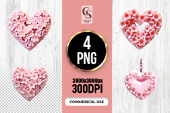 Pink Floral Heart Ornament Clipart Sublimation PNG Product Image 1