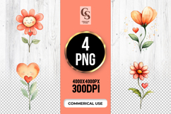 Cute Heart Flower Watercolor Clipart PNG Product Image 1