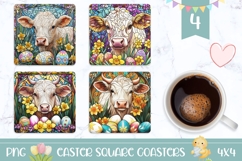 Stained Glass Cow Square Coasters, Easter Sublimation Design Product Image 1