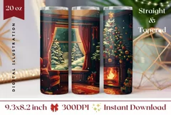 Christmas Tree Tumbler Wrap, Cozy Christmas Tumbler PNG Product Image 1