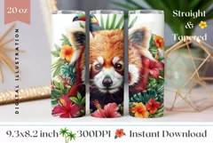 Red Panda Tumbler Wrap, Tropical Flowers Tumbler Template Product Image 1