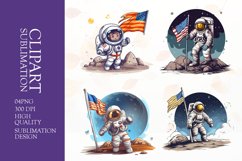 Astronaut hold america flag clipart sublimation png Product Image 1