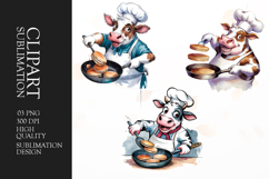 Grumpy chef cow watercolor clipart sublimation Product Image 1