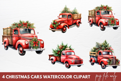 Christmas Cars Watercolor clipart PNG Product Image 1