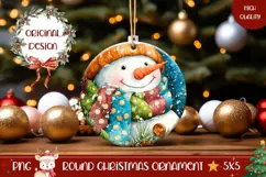 Cartoon Snowman Round Ornament, Christmas Ornament Template Product Image 1