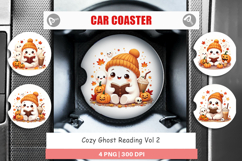Cozy Reading Ghost Car Coaster Product Image 1