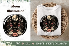 Floral Moon Illustration, Boho Flowers PNG, Night PNG Product Image 1