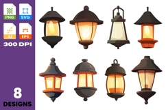 Vintage Outdoor Lamp Clipart Set Product Image 1