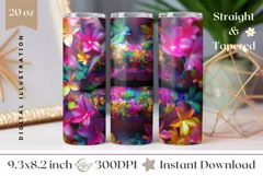 Colorful Lips Tumbler Design, Floral Tumbler Sublimation PNG Product Image 1