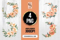 Peach Floral Crescent Clipart Sublimation PNG Product Image 1