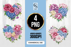 Peony Hydrangea Heart Clipart Sublimation PNG Product Image 1
