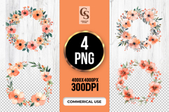 Peach Floral Wreath Clipart Sublimation PNG Product Image 1