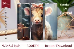 Christmas Tumbler Wrap Design, Baby Highland Cow Tumbler Product Image 1