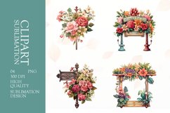 Watercolor floral wooden signboard clipart sublimation png Product Image 1